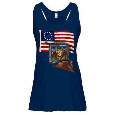 Vintage USA Flag Patriotic Drum Ladies Essential Flowy Tank