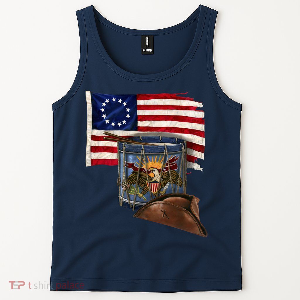 Vintage USA Flag Patriotic Drum Tank Top