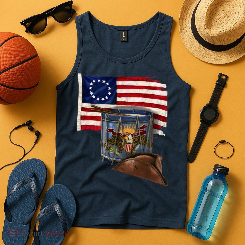 Vintage USA Flag Patriotic Drum Tank Top