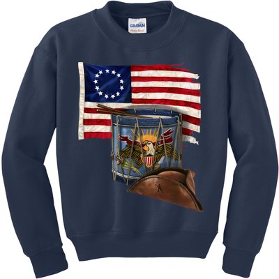 Vintage USA Flag Patriotic Drum Kids Sweatshirt