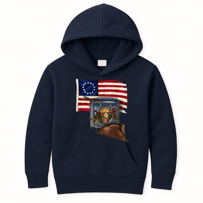 Vintage USA Flag Patriotic Drum Kids Hoodie