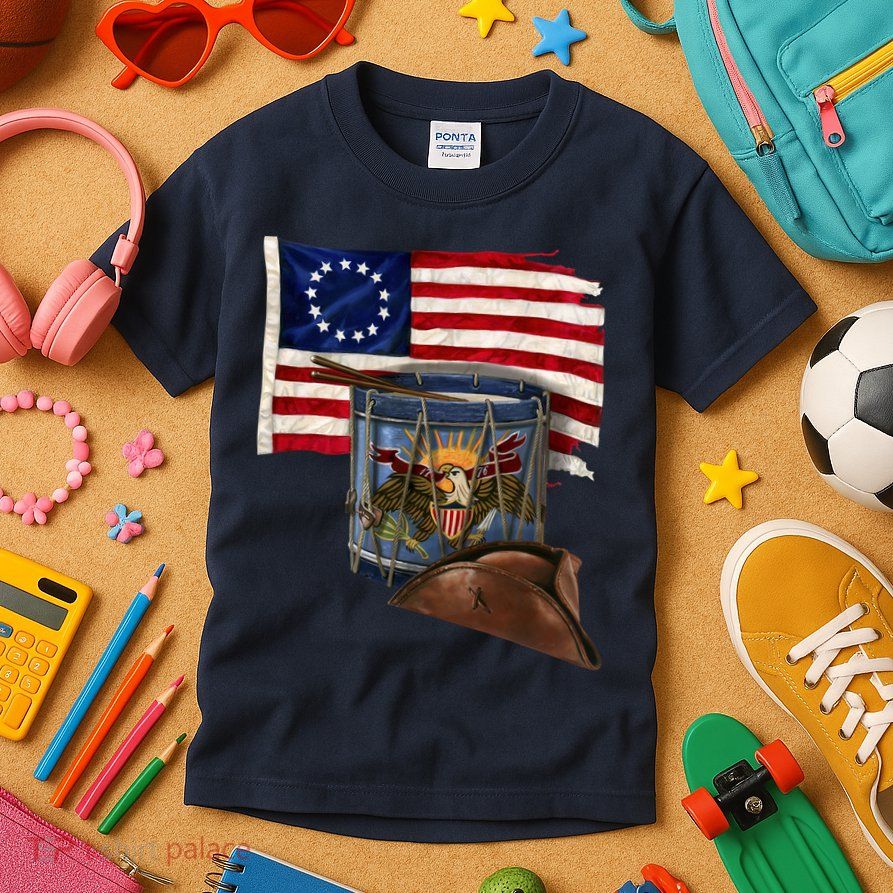 Vintage USA Flag Patriotic Drum Kids T-Shirt