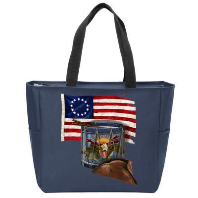 Vintage USA Flag Patriotic Drum Zip Tote Bag