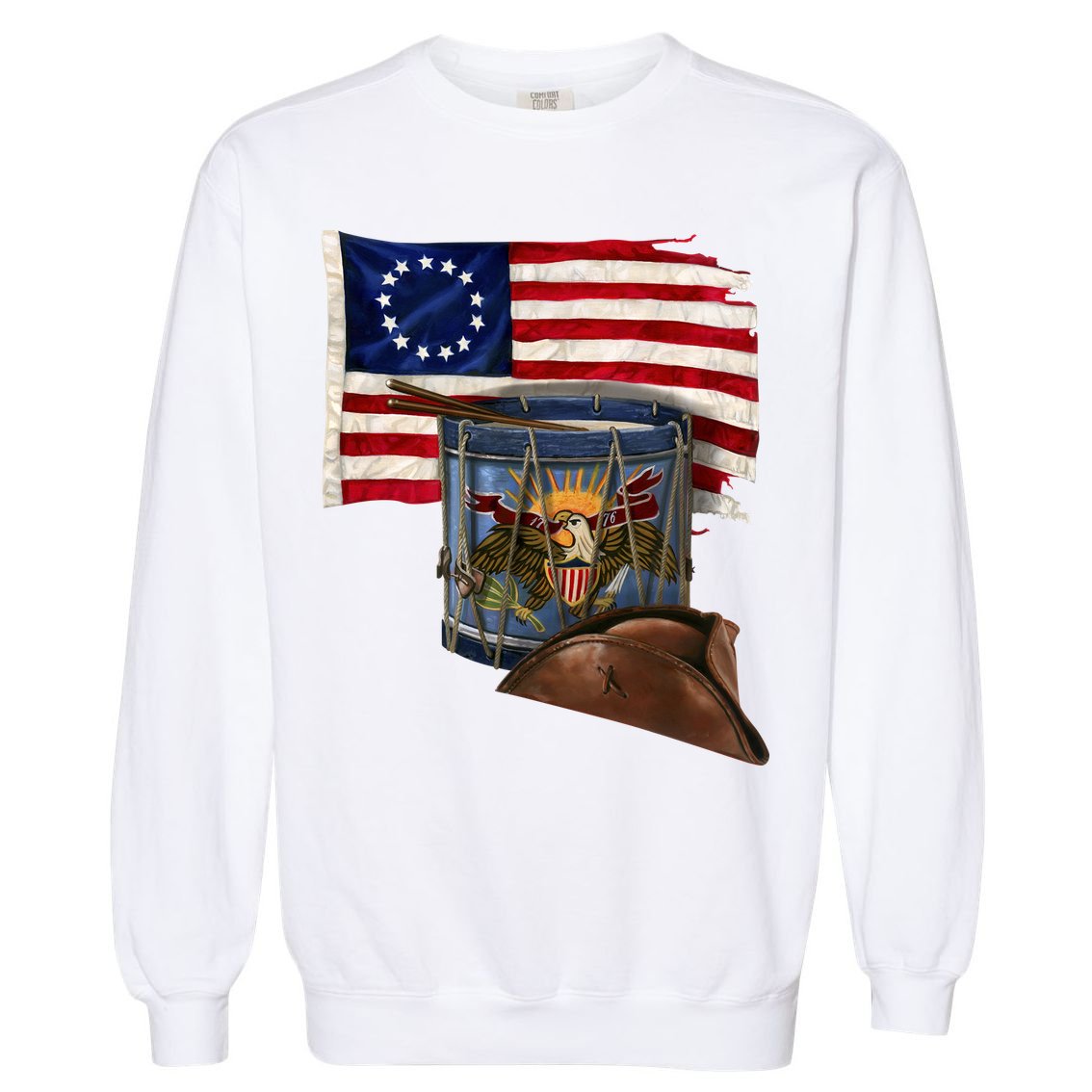 Vintage USA Flag Patriotic Drum Garment-Dyed Sweatshirt