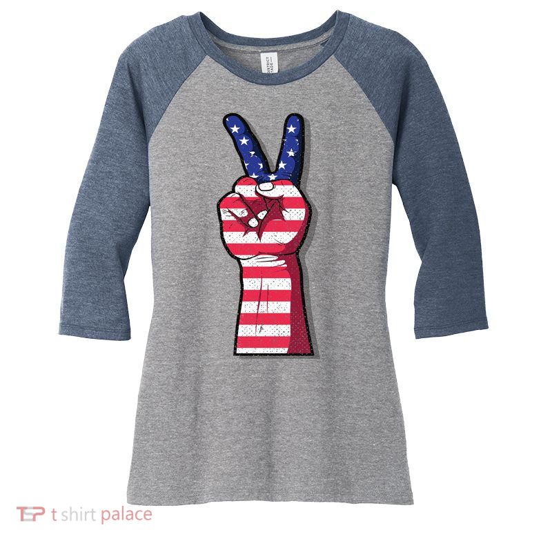 Vintage USA Peace Sign Women's Tri-Blend 3/4-Sleeve Raglan Shirt