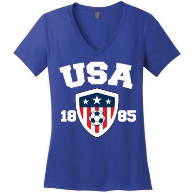 Vintage USA Soccer 1885 Women's V-Neck T-Shirt