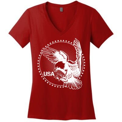 Vintage USA Star Eagle Women's V-Neck T-Shirt