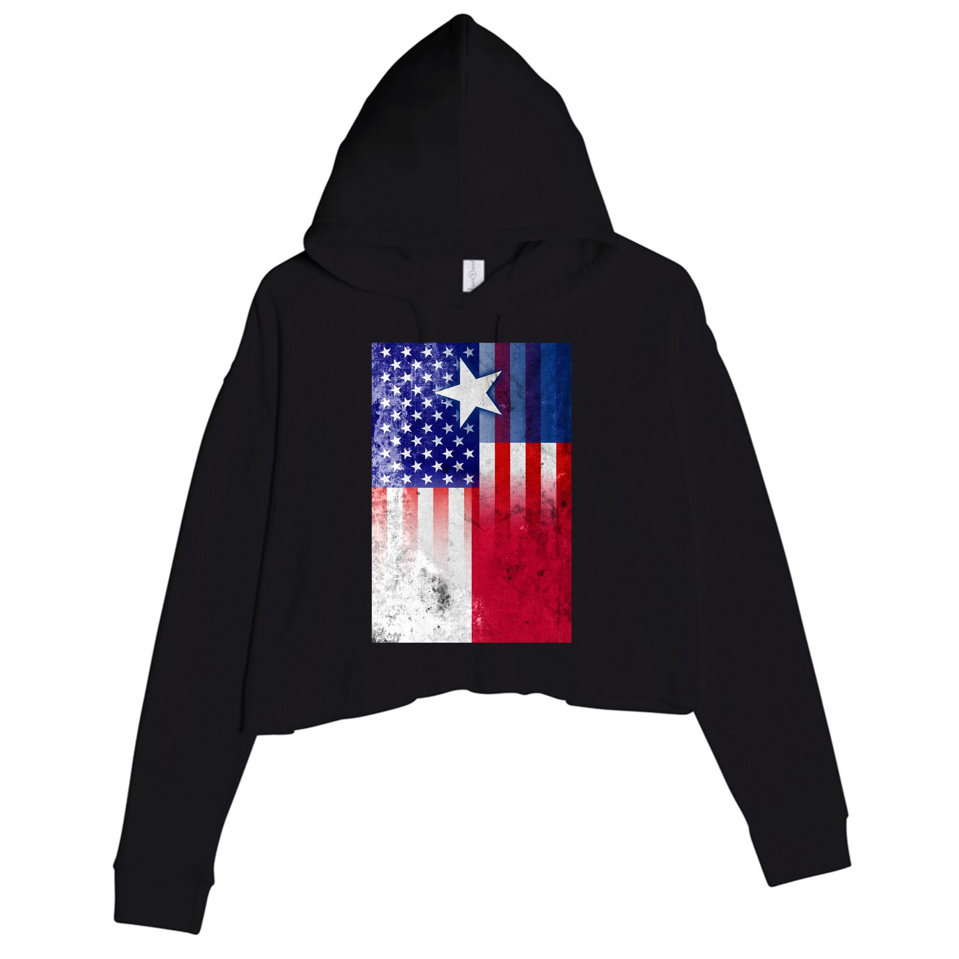 Vintage USA Texas American Flag Crop Fleece Hoodie