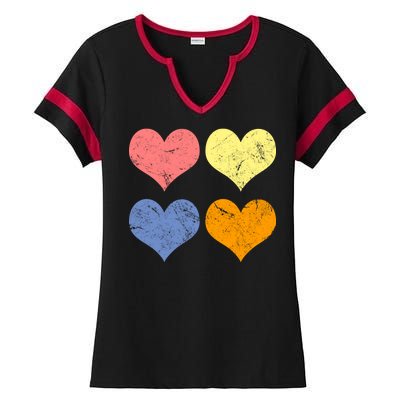 Vintage Valentine Day Hearts Ladies Halftime Notch Neck Tee