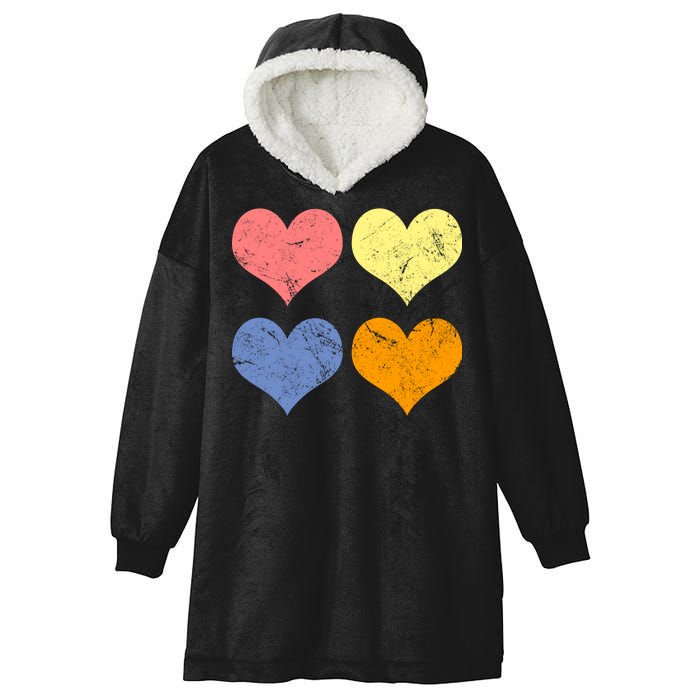 Vintage Valentine Day Hearts Hooded Wearable Blanket