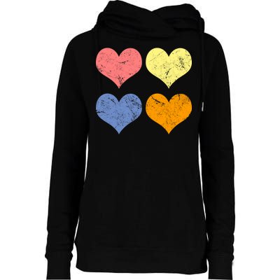 Vintage Valentine Day Hearts Womens Funnel Neck Pullover Hood