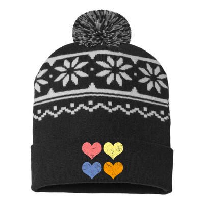 Vintage Valentine Day Hearts USA-Made Snowflake Beanie