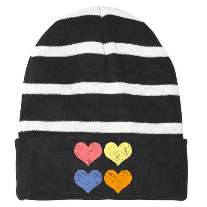 Vintage Valentine Day Hearts Striped Beanie with Solid Band