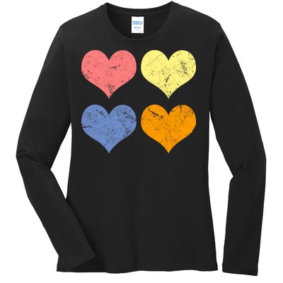 Vintage Valentine Day Hearts Ladies Long Sleeve Shirt