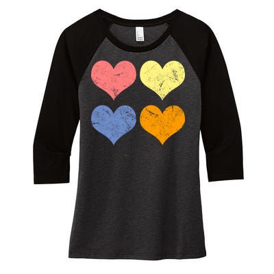 Vintage Valentine Day Hearts Women's Tri-Blend 3/4-Sleeve Raglan Shirt