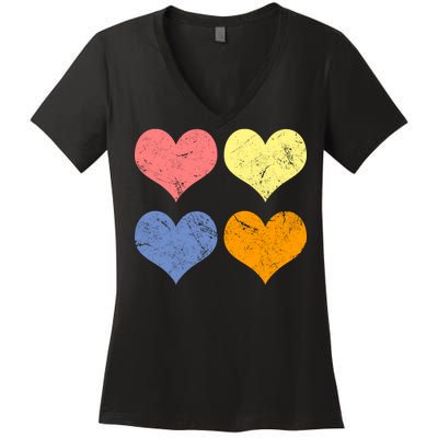 Vintage Valentine Day Hearts Women's V-Neck T-Shirt