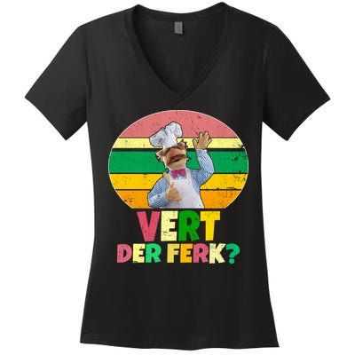 Vintage Vert Der Ferk Retro Swedish Chef Women's V-Neck T-Shirt