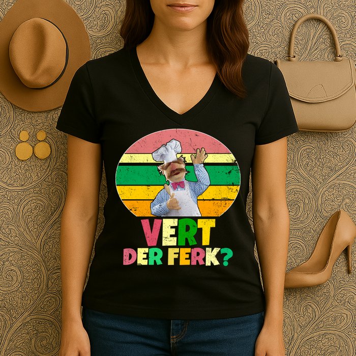 Vintage Vert Der Ferk Retro Swedish Chef Women's V-Neck T-Shirt