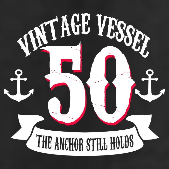 Vintage Vessel 50th Birthday The Anchor Still Holds 7 Panel Mesh Trucker Snapback Hat