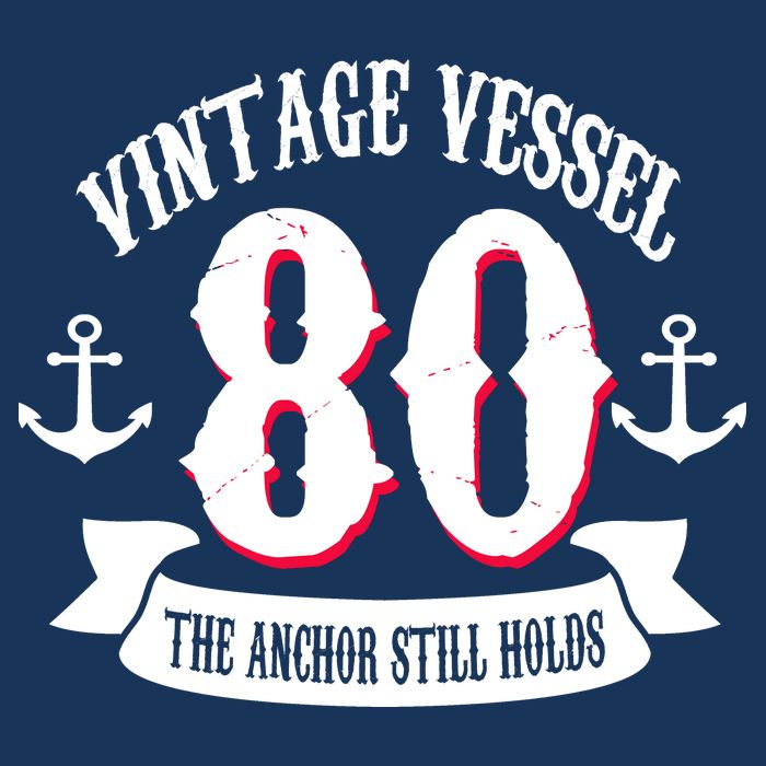 Vintage Vessel 80th Birthday The Anchor Still Holds 7 Panel Mesh Trucker Snapback Hat