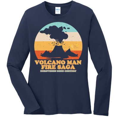 Vintage Volcano Man Fire Saga Eurovision Song Contest Ladies Long Sleeve Shirt