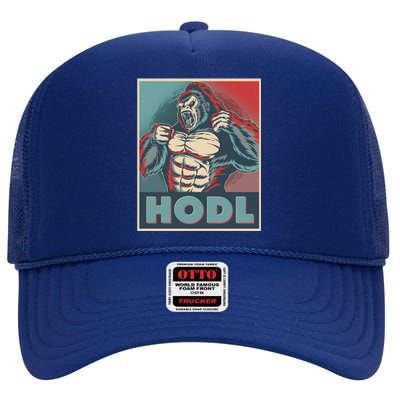 Vintage Vote HODL Crypto Currency Gorilla Ape High Crown Mesh Back Trucker Hat