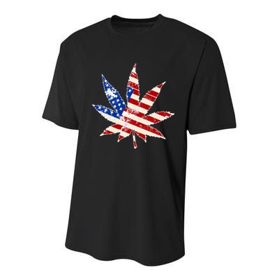 Vintage Weed American Flag 420 Youth Performance Sprint T-Shirt