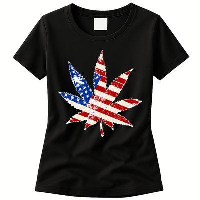 Vintage Weed American Flag 420 Womens T-Shirt