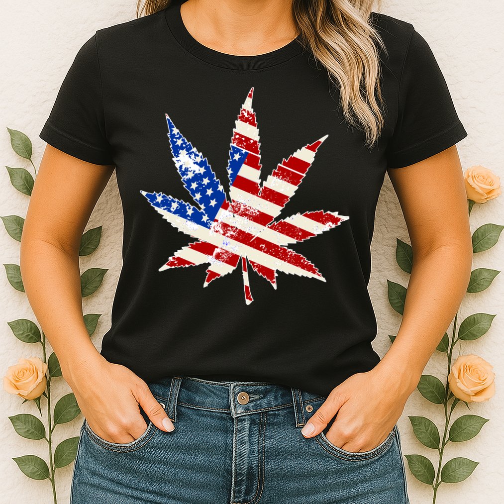 Vintage Weed American Flag 420 Womens T-Shirt