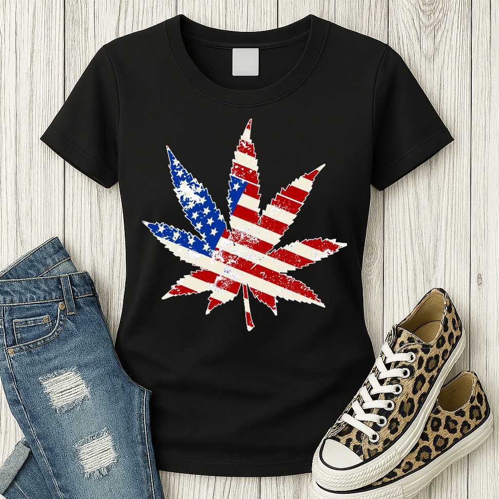 Vintage Weed American Flag 420 Womens T-Shirt