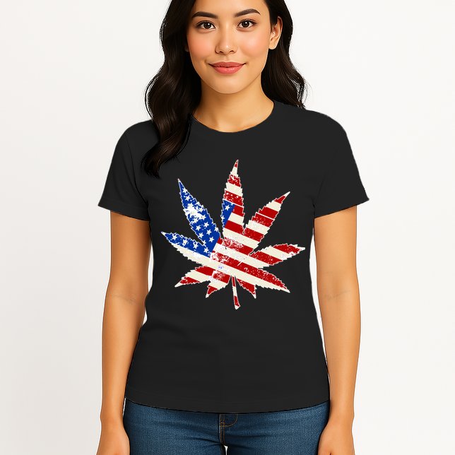 Vintage Weed American Flag 420 Womens T-Shirt