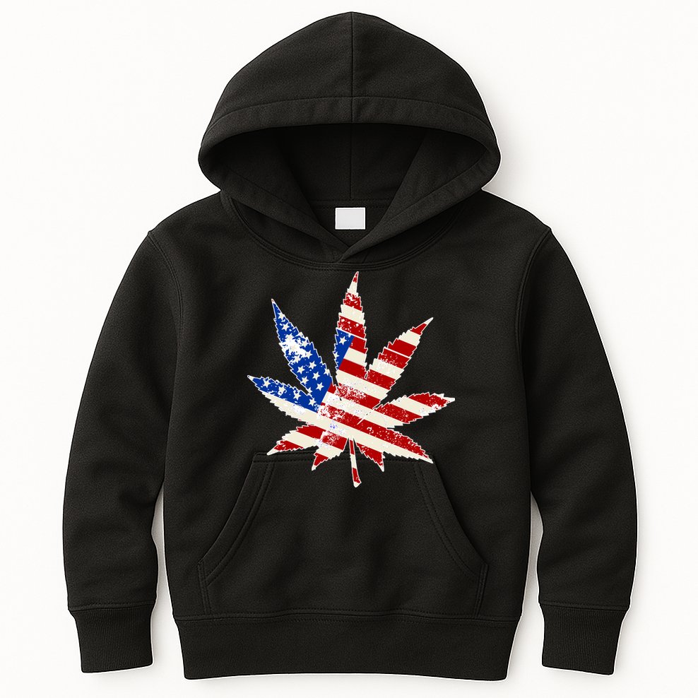 Vintage Weed American Flag 420 Kids Hoodie