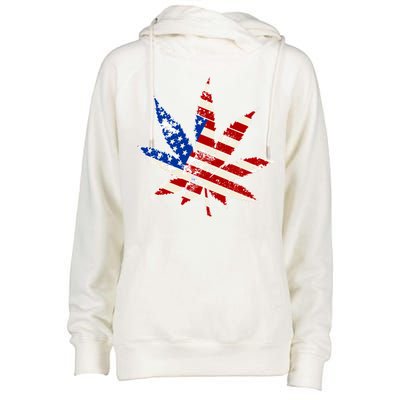 Vintage Weed American Flag 420 Womens Funnel Neck Pullover Hood