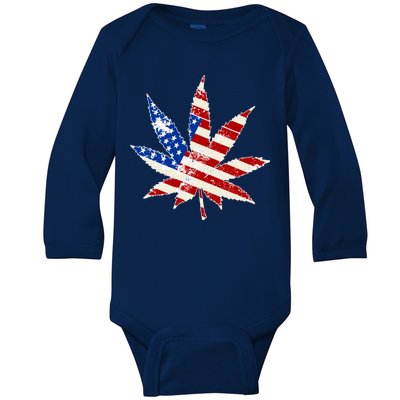 Vintage Weed American Flag 420 Baby Long Sleeve Bodysuit