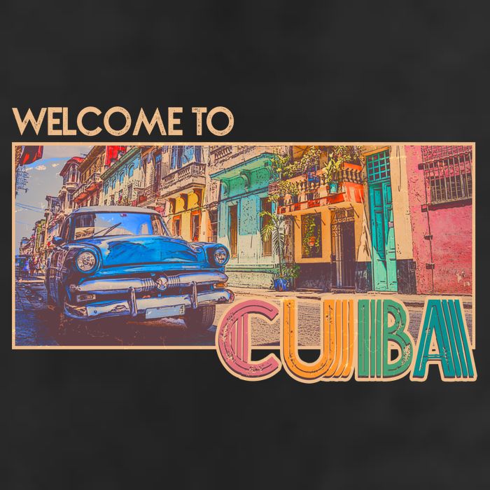 Vintage Welcome To Cuba Travel Poster Banner 7 Panel Mesh Trucker Snapback Hat
