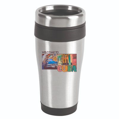 Vintage Welcome To Cuba Travel Poster Banner 16oz Travel Tumbler