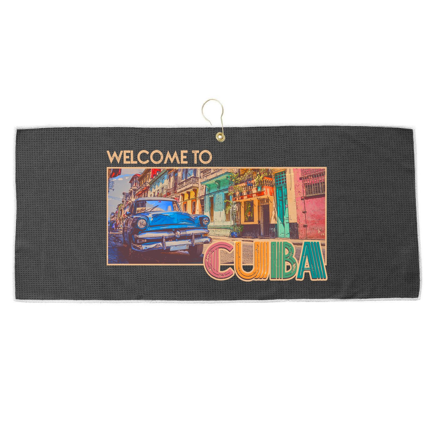 Vintage Welcome To Cuba Travel Poster Banner Large Microfiber Waffle Golf Towel