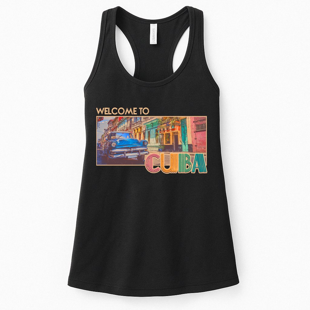 Vintage Welcome To Cuba Travel Poster Banner Womens Tank Top