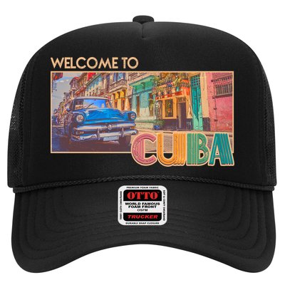 Vintage Welcome To Cuba Travel Poster Banner Trucker Hat