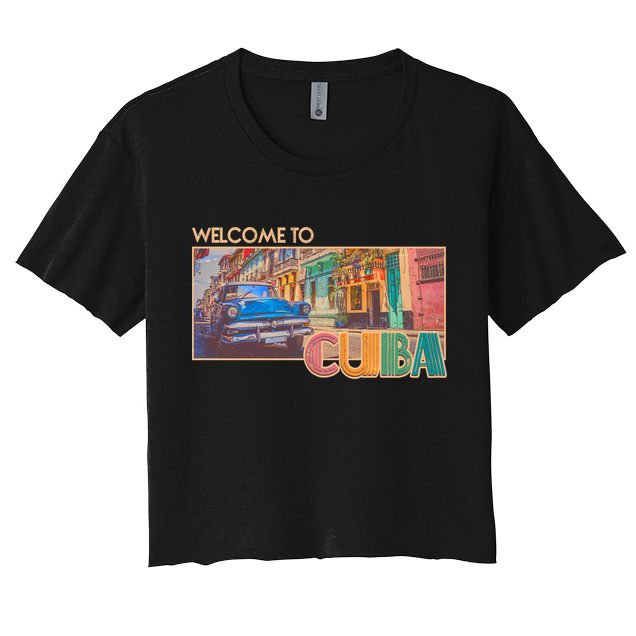 Vintage Welcome To Cuba Travel Poster Banner Crop Top