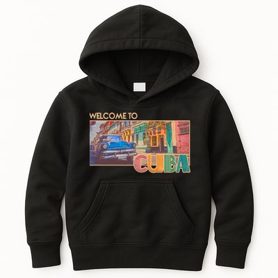 Vintage Welcome To Cuba Travel Poster Banner Kids Hoodie