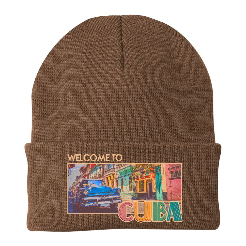 Vintage Welcome To Cuba Travel Poster Banner Beanie
