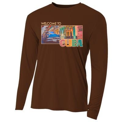 Vintage Welcome To Cuba Travel Poster Banner Cooling Performance Long Sleeve Crew