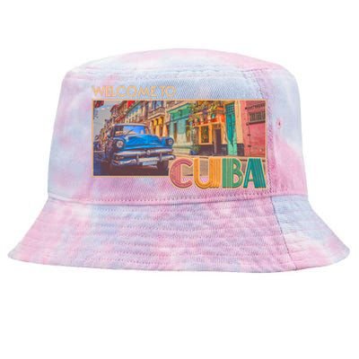 Vintage Welcome To Cuba Travel Poster Banner Tie-Dyed Bucket Hat