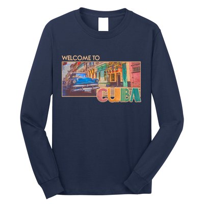 Vintage Welcome To Cuba Travel Poster Banner Long Sleeve Shirt