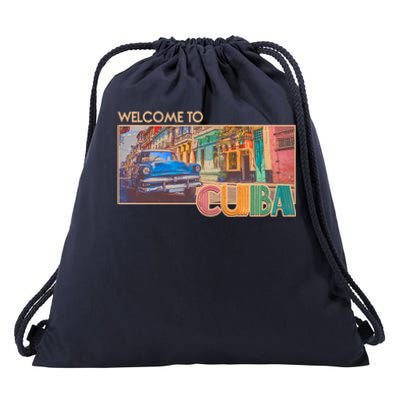 Vintage Welcome To Cuba Travel Poster Banner Drawstring Bag