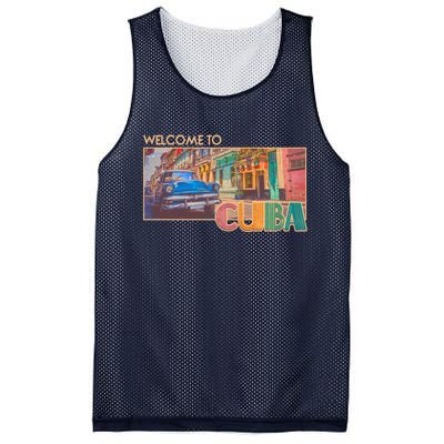 Vintage Welcome To Cuba Travel Poster Banner Mesh Reversible Basketball Jersey Tank