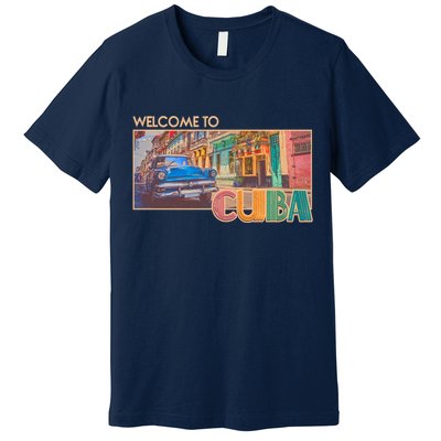 Vintage Welcome To Cuba Travel Poster Banner Premium T-Shirt