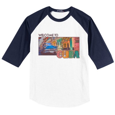 Vintage Welcome To Cuba Travel Poster Banner Baseball Sleeve Shirt