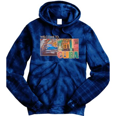 Vintage Welcome To Cuba Travel Poster Banner Tie Dye Hoodie